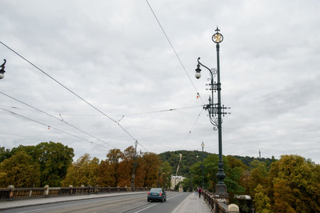 Prague, Czech Republic - September 15, 2015: Vltava river in Prague. Legion bridgeのeditorial素材