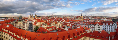 Prague, Czech Republic - September 28, 2015: Sunset landscape view in Prague Czech republic. Illustrationのeditorial素材