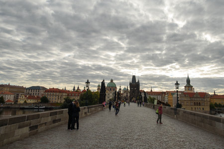 Prague, Czech Republic - September 15, 2015: Prague Old Town with the Bridge Tower and Charles Bridgeのeditorial素材