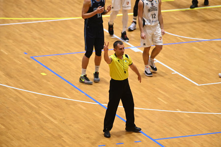 KHARKIV, UKRAINE - JANUARY 15, 2021: The basketball match of Ukrainian Super league BC Sokoly vs BC Dneprのeditorial素材