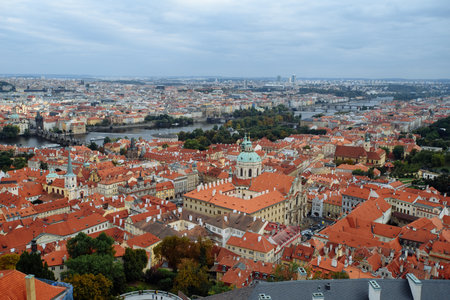 Prague, Czech Republic - September 28, 2015: Sunset landscape view in Prague Czech republic. Illustrationのeditorial素材