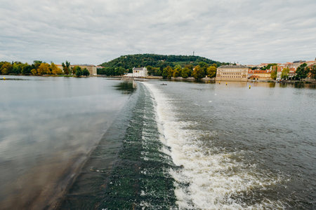 Prague, Czech Republic - September 15, 2015: Vltava river in Prague. Vltava is the longest river within the Czech Republic.のeditorial素材
