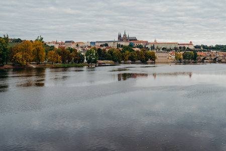 Prague, Czech Republic - September 15, 2015: Vltava river in Prague. Vltava is the longest river within the Czech Republic.のeditorial素材