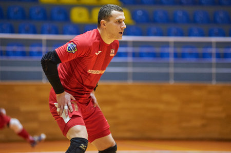 KHARKIV, UKRAINE - JANUARY 24, 2021: The futsal match of Ukrainian ExtraLeague Viva Cup Monolit vs Donbass Energo Tradingのeditorial素材