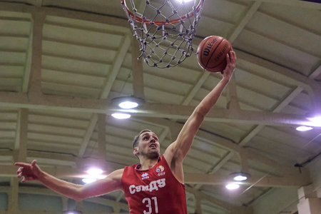 KHARKIV, UKRAINE - FEBRUARY 6, 2021: The basketball match of Ukrainian league BC Polytechnic vs BC SumDUのeditorial素材