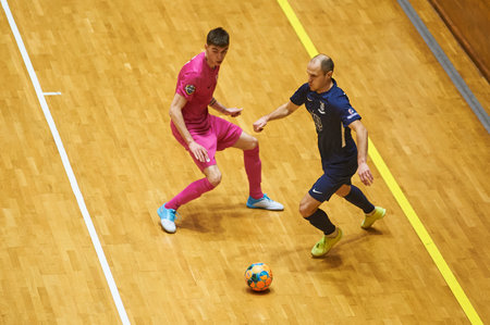 KHARKIV, UKRAINE - FEBRUARY 6, 2021: The futsal match of Ukrainian Cup Viva-Cup Monolit vs Sokilのeditorial素材