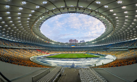 KYIV, UKRAINE - FEBRUARY 21, 2021: NSC Olympic. The football match of Ukrainian Premiere League FC Shakhtar - FC Ruhのeditorial素材