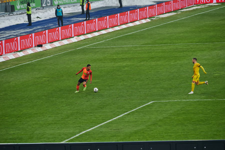 KYIV, UKRAINE - FEBRUARY 21, 2021: The football match of Ukrainian Premiere League FC Shakhtar - FC Ruhのeditorial素材