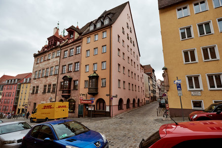 NUREMBERG, GERMANY - NOVEMBER 8, 2017: City life. Bavarian and Franconia town architecture.のeditorial素材