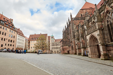 NUREMBERG, GERMANY - NOVEMBER 8, 2017: City life. Bavarian and Franconia town architecture.のeditorial素材