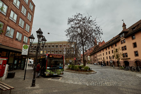 NUREMBERG, GERMANY - NOVEMBER 8, 2017: City life. Bavarian and Franconia town architecture.のeditorial素材
