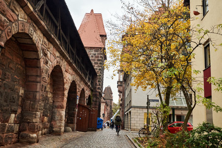NUREMBERG, GERMANY - NOVEMBER 8, 2017: City life. Bavarian and Franconia town architecture.のeditorial素材