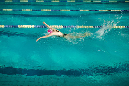 KHARKIV, UKRAINE - MARCH 7, 2021: Winter Championships of Ukraine in swimmingのeditorial素材