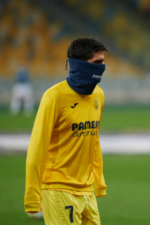 KYIV, UKRAINE - MARCH 11, 2021: 7 forward Gerard Moreno during the match of UEFA Europa League Dynamo Kyiv vs Villarreal at NSC Olympic in Kyivのeditorial素材