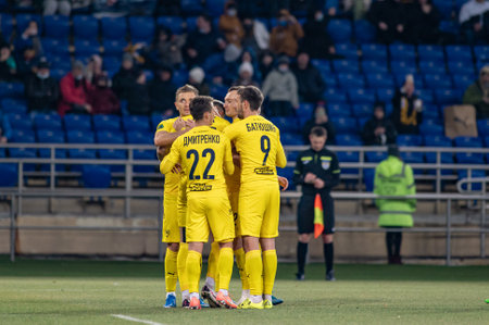 KHARKIV, UKRAINE - MARCH 15, 2021: The football match of PFL Metallist 1925 vs Alyansのeditorial素材