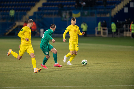 KHARKIV, UKRAINE - MARCH 15, 2021: The football match of PFL Metallist 1925 vs Alyans