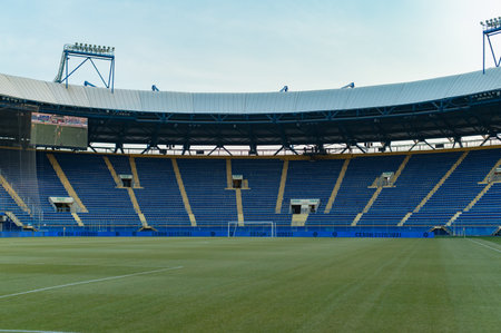 KHARKIV, UKRAINE - MARCH 15, 2021: OSK Metallist stadium before match of PFL Metallist 1925 vs Alyansのeditorial素材
