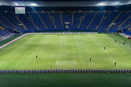 KHARKIV, UKRAINE - MARCH 15, 2021: OSK Metallist stadium before match of PFL Metallist 1925 vs Alyansのeditorial素材