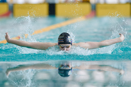 KHARKIV, UKRAINE - MARCH 6, 2021: Winter Championship of Ukraine in swimmingのeditorial素材