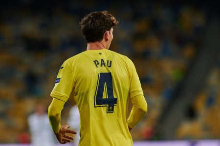 KYIV, UKRAINE - MARCH 11, 2021: 4 defender Pau Torres during the match of UEFA Europa League Dynamo Kyiv vs Villarreal at NSC Olympic in Kyivのeditorial素材