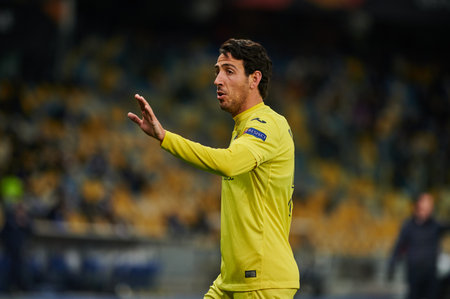 KYIV, UKRAINE - MARCH 11, 2021: 5 midfielder Daniel Parejo during the match of UEFA Europa League Dynamo Kyiv vs Villarreal at NSC Olympic in Kyivのeditorial素材