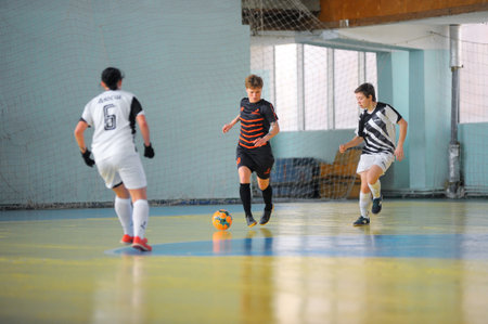 KHARKIV, UKRAINE - APRIL 01, 2021: The futsal match of Ukrainian Women League Bagira - Tesla