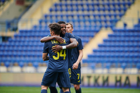 KHARKIV, UKRAINE - APRIL 14, 2021: The football match of Professional football league. FC Metal Kharkiv vs FC Peremohaのeditorial素材