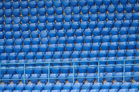 The empty blue plastic seat at stadium. Sport backgroundのeditorial素材