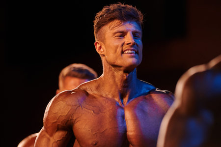 KHARKIV, UKRAINE - APRIL 24, 2021: Bodybuilder participent of Championship of Ukraine in...