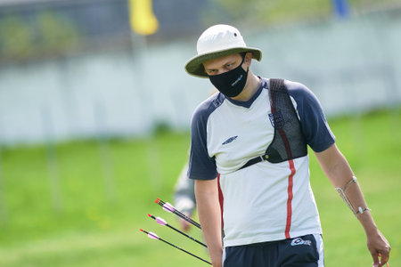 KHARKIV, UKRAINE - MAY 14, 2021: International archery competitions Cup of Kharkiv mayor.のeditorial素材
