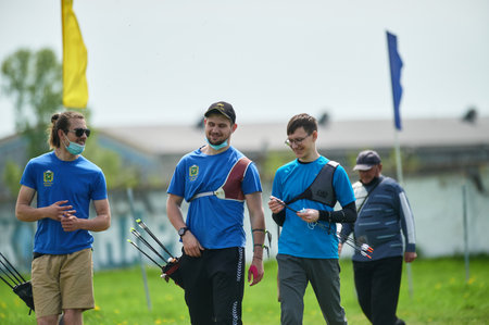 KHARKIV, UKRAINE - MAY 14, 2021: International archery competitions Cup of Kharkiv mayor.のeditorial素材