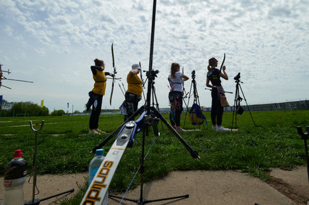 KHARKIV, UKRAINE - MAY 14, 2021: International archery competitions Cup of Kharkiv mayor.のeditorial素材