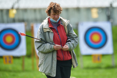 KHARKIV, UKRAINE - MAY 14, 2021: International archery competitions Cup of Kharkiv mayor.のeditorial素材