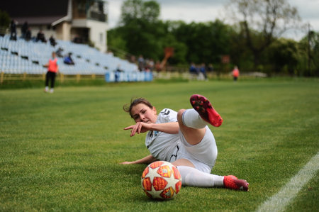 KHARKIV, UKRAINE - MAY 19, 2021: Anna Petryk. The football match of Ukrainian Cup Zhitlobud-1 - Mariupol without fans.のeditorial素材