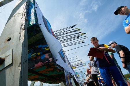 KHARKIV, UKRAINE - MAY 14, 2021: International archery competitions Cup of Kharkiv mayor.