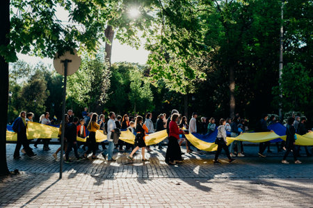 KHARKIV, UKRAINE - MAY 19, 2021: March of vishivanok, ukrainian national ethnic clothesのeditorial素材