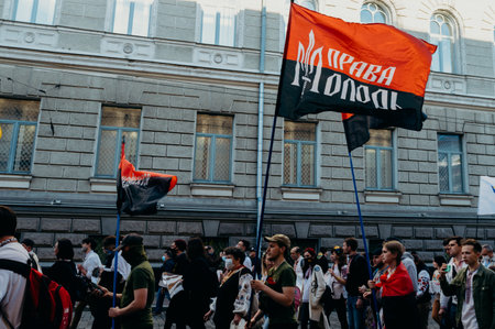 KHARKIV, UKRAINE - MAY 19, 2021: March of vishivanok, ukrainian national ethnic clothesのeditorial素材