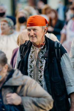 KHARKIV, UKRAINE - MAY 19, 2021: March of vishivanok, ukrainian national ethnic clothesのeditorial素材