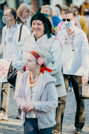 KHARKIV, UKRAINE - MAY 19, 2021: March of vishivanok, ukrainian national ethnic clothes