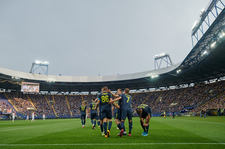 Kharkiv, Ukraine - May 29, 2021: The football match of Ukrainian PFL FC Metal vs Krivbassのeditorial素材