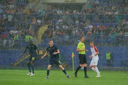 Kharkiv, Ukraine - May 29, 2021: The football match of Ukrainian PFL FC Metal vs Krivbass