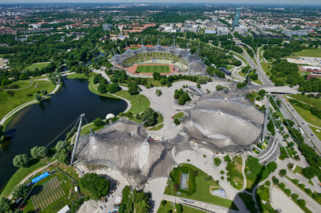 MUNICH, GERMANY - JUNE 16, 2021: The Munich park and stadium.のeditorial素材