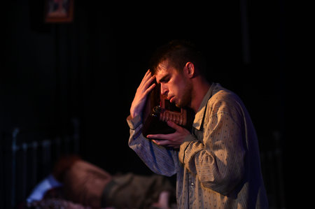 KHARKIV, UKRAINE - JUNE 27, 2021: Theater Post Scriptum. The night of the gelver