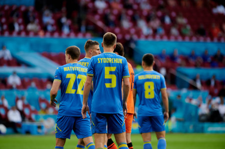 AMSTERDAM, NETHERLANDS - JUNE 13, 2021: Players of  Ukraine national team. EURO 2020. The football...