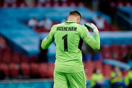 AMSTERDAM, NETHERLANDS - JUNE 13, 2021: Georgiy Bushchan (1), EURO 2020. The football match Ukraine vs Netherlandsのeditorial素材