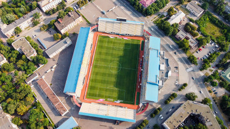 ZAPORIZHZHIA, UKRAINE - AUGUST 08, 2021: Slavutich arena. Football stadium near DneproGESのeditorial素材