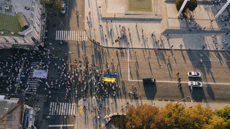 KHARKIV, UKRAINE - AUGUST 23, 2021: March of vishivanok, ukrainian national ethnic clothesのeditorial素材