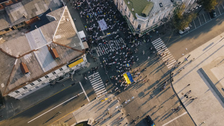KHARKIV, UKRAINE - AUGUST 23, 2021: March of vishivanok, ukrainian national ethnic clothesのeditorial素材