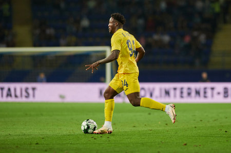 KHARKIV, UKRAINE - AUGUST 22, 2021: Brayan Riascos, FC The football match Metallist vs Obolonのeditorial素材