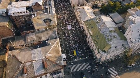 KHARKIV, UKRAINE - AUGUST 23, 2021: March of vishivanok, ukrainian national ethnic clothesのeditorial素材